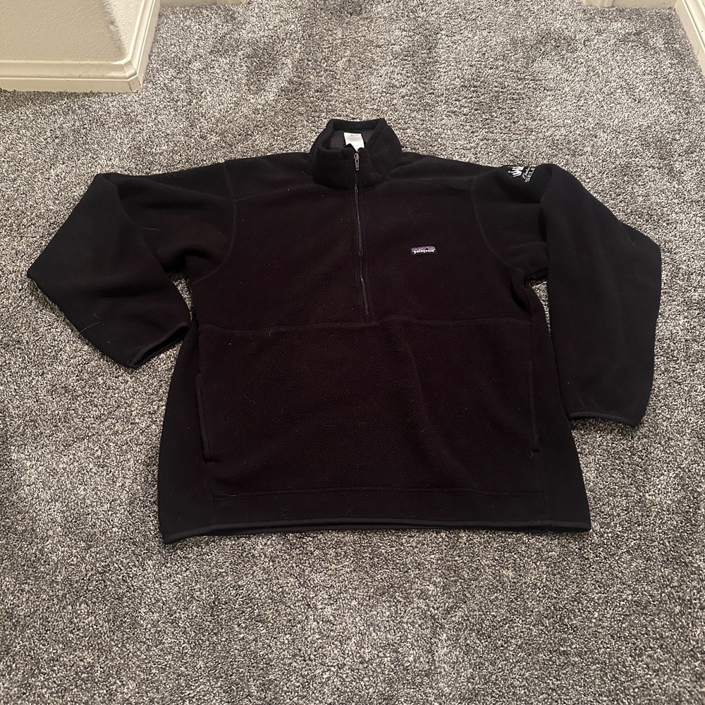 Vintage Patagonia Fleece Mens XL Black Synchilla Pullover 1/4 Zip Beer Promo